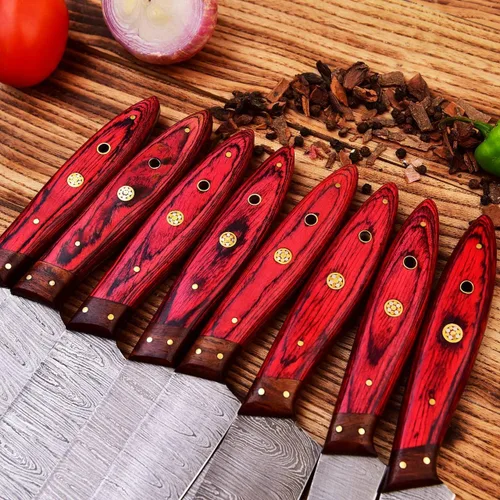 Vista 3 de Cuchilla de acero de damasco hecha a mano personalizada Cuchillos de cocina profesionales 8 PCS cuchillo de cocina de chef conjunto con bolsa