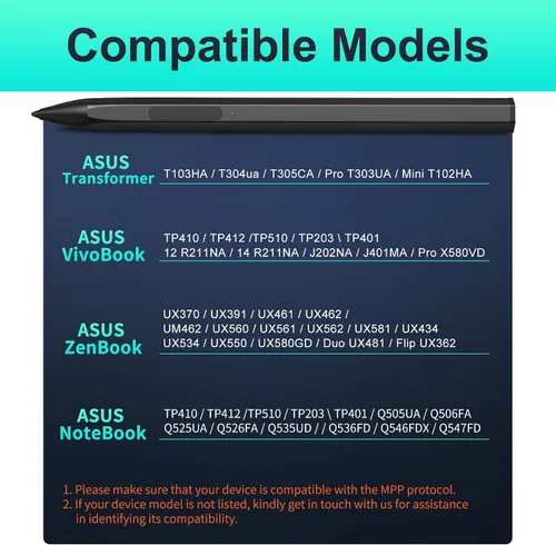 Vista 2 de Lápiz óptico para ASUS Transformer/Mini/ASUS Zenbook Flip/Pro/ASUS Vivobook Flip/Pro/Duo/ASUS Notebook, lápiz inclinable recargable MPP 2.0 con 4096