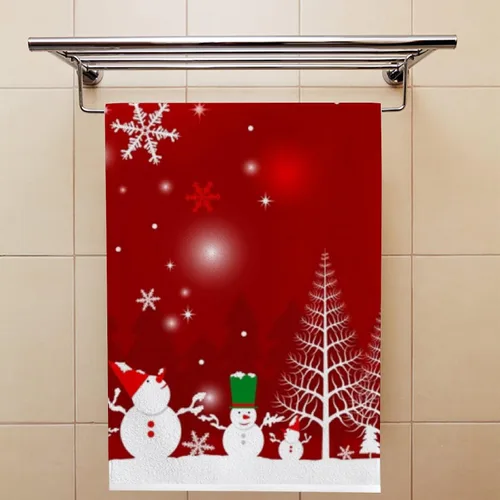 Vista 4 de Vantaso Juego de 2 toallas de mano de baño, diseño de muñeco de nieve rojo, muñeco de nieve, suaves y absorbentes, toalla de mano de cocina
