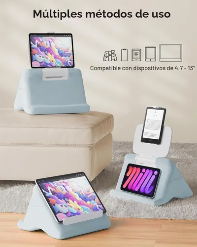 Vista 2 de [Usado] SAIJI Soporte de almohada para tablet iPad mini soporte para Kindle para regazo en la cama, con elevador y clip multifunción ajustable