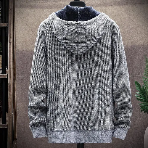 Vista 3 de Suéteres tipo cárdigan para hombre, sudaderas con capucha de manga larga con bolsillos, suéteres de punto grandes y altos, suéteres ajustados S15W