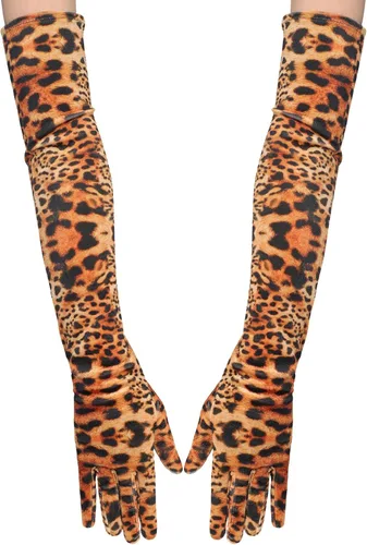 Vista 7 de BXT Guantes largos de terciopelo con estampado de leopardo y cebra para mujer, accesorios de disfraz de Halloween