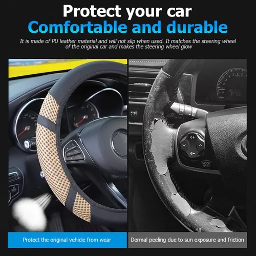 Vista 3 de Funda de volante de coche elástica de Zipelo, cubierta de volante de cuero transpirable para vehículo, protector antideslizante para volante