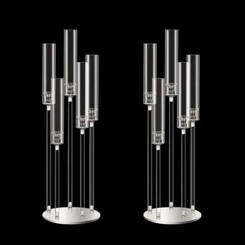 Vista 14 de Centros de mesa de candelabro negro de 35 pulgadas, 10 piezas, para mesas, 5 brazos, centros de mesa de boda para decoraciones