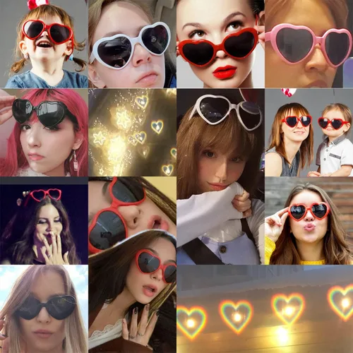 Vista 7 de Gafas de corazón efecto negro, con elegante estuche para gafas (marco de corazón, negro)