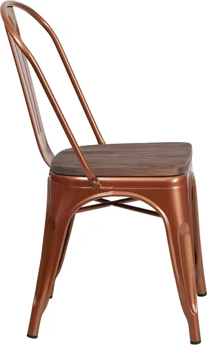Vista 5 de EMMA + OLIVER Silla apilable de metal de cobre con asiento de madera