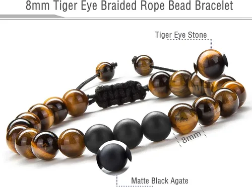 Vista 2 de Pulsera elástica Hamoery con cuentas naturales de ojo de tigre de 8 mm, para mujer y hombre