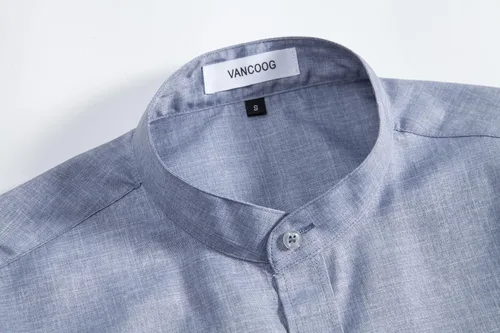 Vista 3 de Camisas de manga larga con cuello de banda (cuello mandarín) para hombre con bolsillo