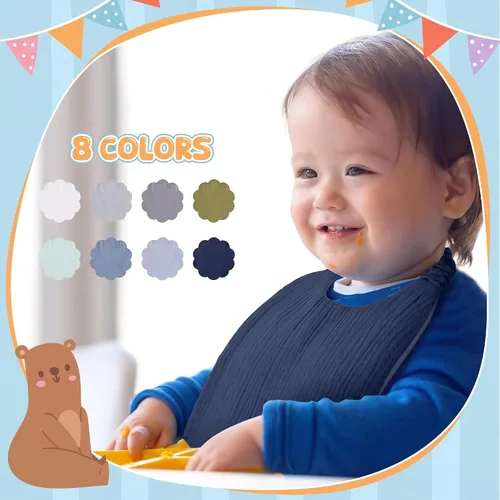 Vista 3 de Shyyween 8 Pack Muslin Bibs Elastic Band Adjustable Bandana Drool Bibs Double Gauze Cotton Pullover for Teething Drooling