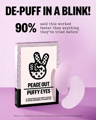 Vista 8 de PEACE OUT Skincare Parches para ojos hinchados, Máscara de biocelulosa para debajo de los ojos, Minimiza la hinchazón y los ojos cansados