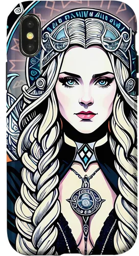 Vista 5 de iPhone 16 Skadi Diosa nórdica, mito vikingo nórdico, runas, estuche de arte nórdico