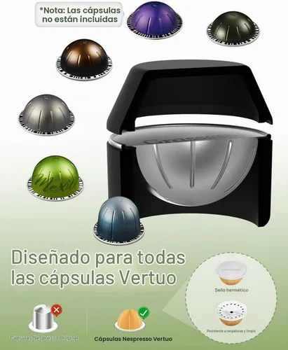 Vista 2 de Grasseed Kit de cápsulas reutilizables VertuoLine para cápsulas Nespresso con 100 tapas de sellos de papel de aluminio, cápsulas de café recargables