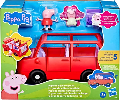 Vista 2 de PEPPA PIG Peppa's Big Family Car con 2 figuras (para 5), juego de autos de juguete para niñas y niños, niños a partir de 3 años