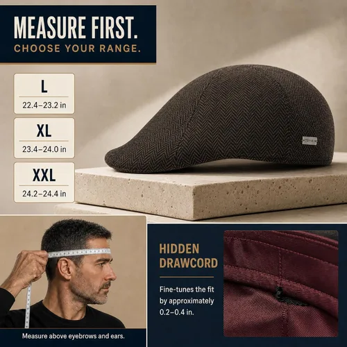 Vista 6 de TOP-EX Gorra plana de 55% lana de 6 paneles para cabezas más grandes Marrón (Brown Herringbone)