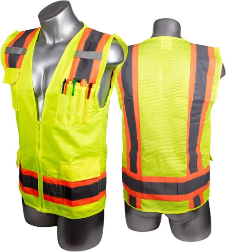 Vista 5 de Malta Dynamics Chaleco de inspección de seguridad amarillo de alta visibilidad, compatible con OSHA/ANSI, tamaño multi