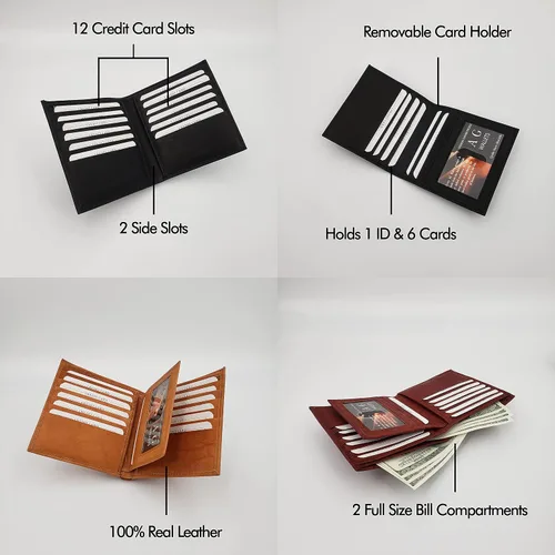 Vista 2 de AG Wallets - Cartera de piel de vaca auténtica para hombre, billetera, talla única