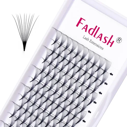 Vista 14 de FADLASH Extensiones de pestañas postizas en abanico con base puntiaguda 10D, extensiones de pestañas postizas de tallo medio, extensiones