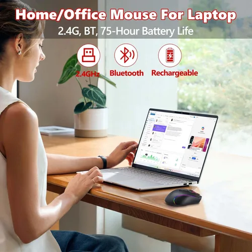 Vista 3 de E-YOOSO - Ratón inalámbrico Premium Bluetooth versátil, 8000 DPI, 6 retroiluminado RGB, USB C recargable, ergonómico, 2.4G/BT/con cable, tecla