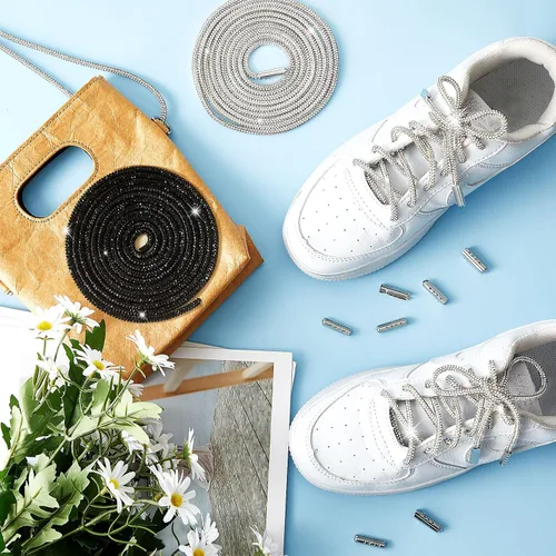 Vista 5 de MTLEE Cordones de zapatos con diamantes de imitación, cordones de diamantes de imitación con capucha y cordones de purpurina para zapatillas
