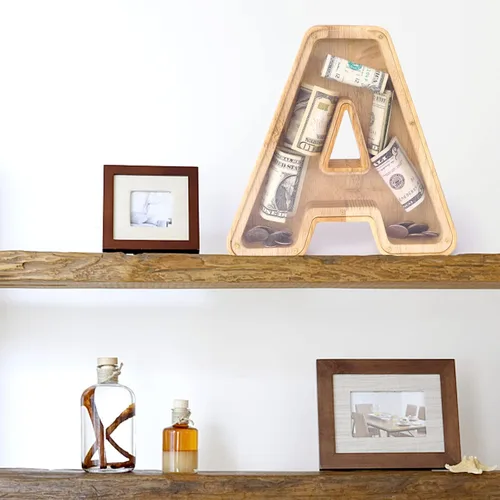 Vista 6 de WOOD CITY Alcancía con letras para adultos, niños y niñas, de madera de 9 pulgadas, caja de dinero personalizada, nombre personalizado, regalo