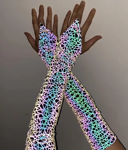 Vista 5 de LZLRUN Mangas de compresión holográficas reflectantes de arco iris para mujer, 1 par