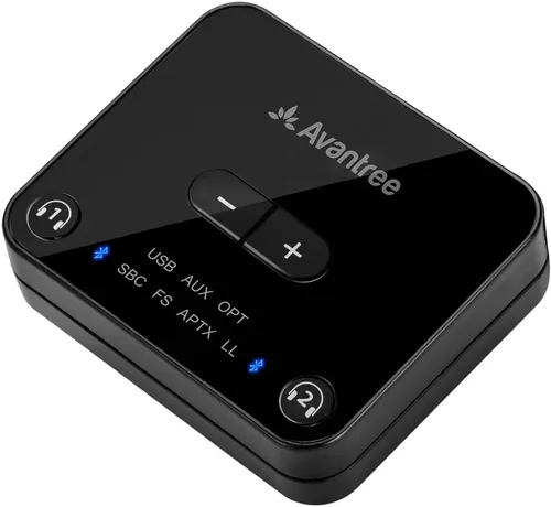 Vista 7 de Avantree Audikast 3 – Transmisor Bluetooth 5.3 para audio de TV solo a través de salidas ópticas y AUX, aptX Adaptive, conexión para dos