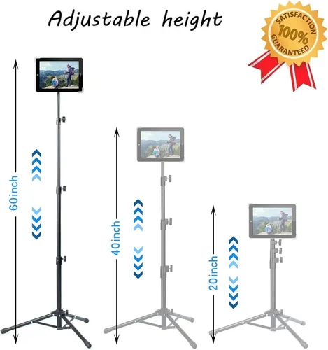 Vista 5 de Soporte de trípode para iPad, altura ajustable, soporte para iPad, soporte para tableta con rotación de 360 grados para iPad Pro12.9, iPad Air