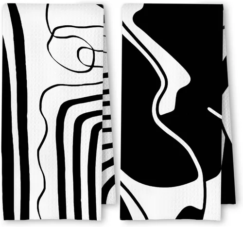 Vista 12 de Toallas de Cocina a Cuadros Neutros Bohemios, Toallas de Cocina y Té a Cuadros Beige y Negro para Decoración de Cocina, Toallas de Mano Retro