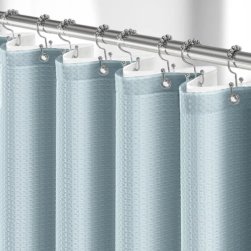 Vista 28 de 3 in 1 Waffle Shower Curtain Set with PEVA Liner 72Wx72H Navy Blue Azul marino