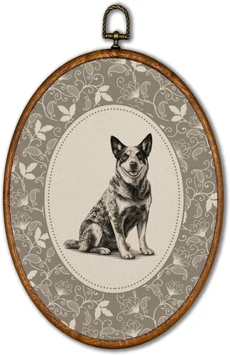 Vista 39 de KSDUT Arte de pared ovalado de perro pastor australiano floral retro de 8.6