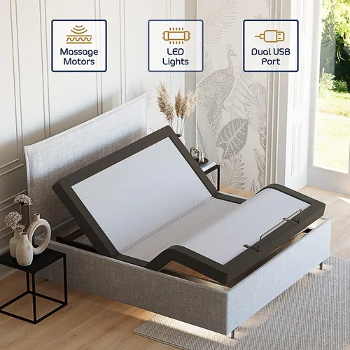 Vista 2 de Nestl Marco de Cama Ajustable, Marco de Cama de Masaje Ajustable de Espacio Cero, Base de Cama Ajustable con Masaje de Cabeza y Pies, Control Remoto