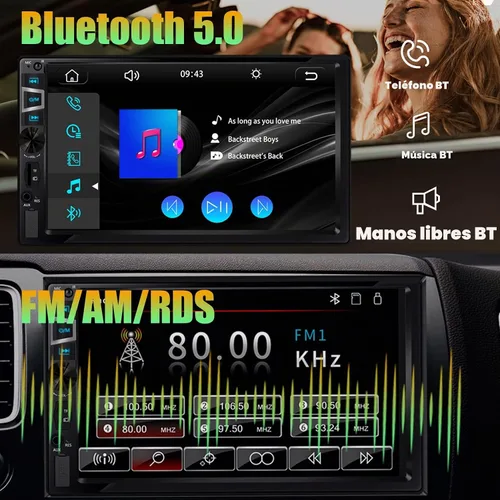 Vista 3 de Estéreo de auto doble DIN con CarPlay inalámbrico y Android Auto, radio de coche HD de 7 pulgadas con Bluetooth, entrada USB/SD/AUX, FM, SWC