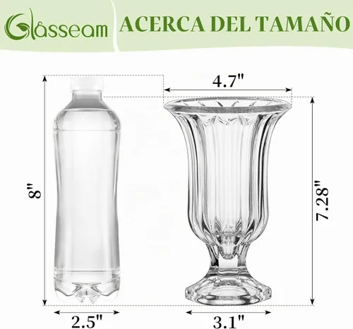 Vista 3 de Glasseam Jarrón de cristal con pedestal para flores, juego de 3 jarrones de compota de 7.5 pulgadas de alto, jarrones transparentes para centros