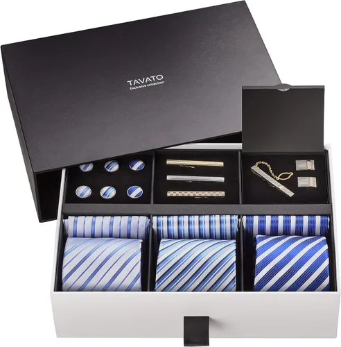 Vista 46 de Juego de corbata de regalo para hombre, corbata sedosa, bolsillo cuadrado, clips de corbata, gemelos para hombres