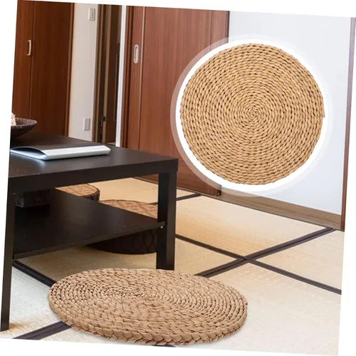 Vista 9 de LIFKOME 2 cojines de paja plana tatami Mat almohadas de suelo para adultos almohada circular almohada japonesa redonda individual cojín tejido paja