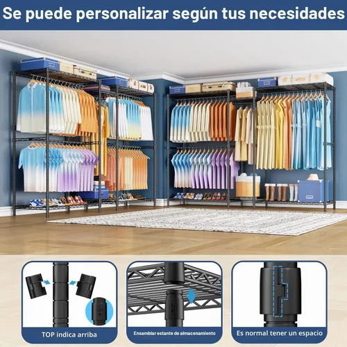 Vista 4 de Ulif E12 Max - Perchero independiente resistente con estantes, sistema de almacenamiento de ropa de metal para colgar ropa, 83 pulgadas de ancho x