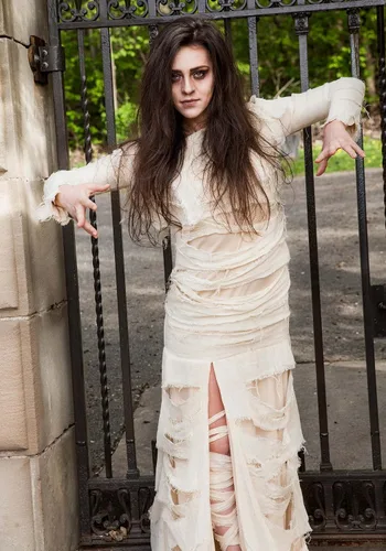 Vista 8 de Disfraz de momia de longitud completa para mujer, vestido de momia vendado, para adultos