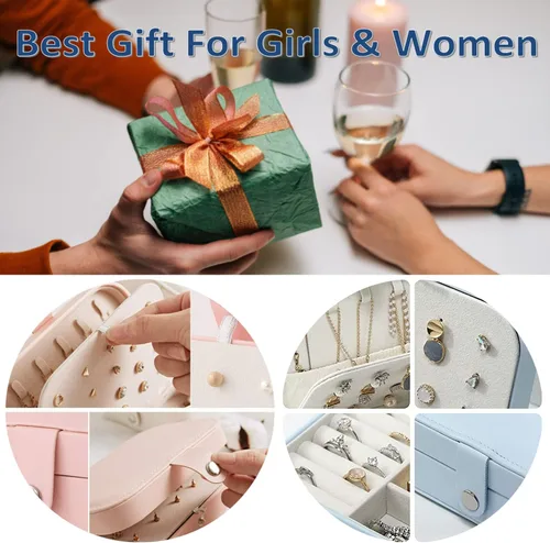 Vista 7 de HAPPINNO Caja organizadora de joyas, cajas de joyería para mujeres, pequeño estuche de joyería de viaje, mini soporte de exhibición de joyería