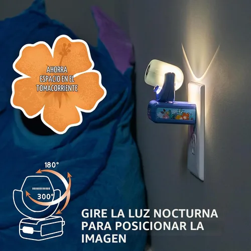 Vista 5 de Projectables Disney Lilo y Stitch - Luz nocturna LED para niños con proyector, enchufable, del atardecer al amanecer, certificada UL, ideal