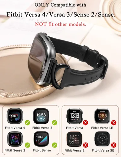 Vista 2 de Correas de cuero compatibles con Fitbit Versa 4/Versa 3/Fitbit Sense 2/Sense Band para mujer, correa de cuero delgada y elegante de diseño de alta