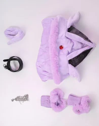 Vista 6 de Mobbunny Mameluco de anime derivado de pijama con cinturón de cola y calcetines mullido bodycon con capucha