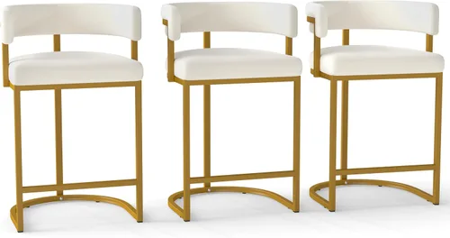 Vista 25 de Modern Barrel - Juego de 2 taburetes de bar de terciopelo de 24 pulgadas con respaldo y brazos cómodos, silla de isla de cocina tapizada de sherpa