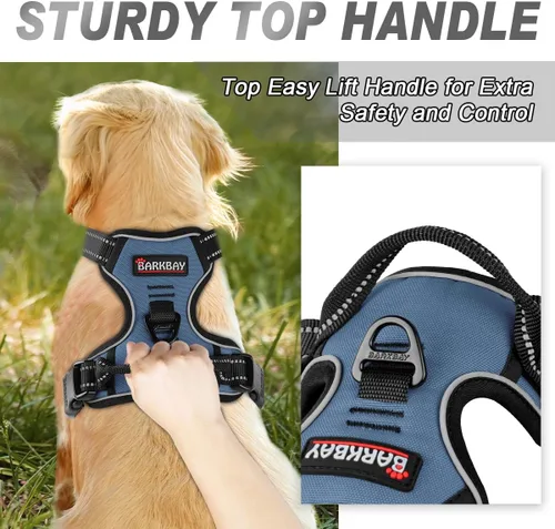 Vista 51 de BARKBAY - Arnés para perro sin tirones con clip frontal, material resistente y reflectante, asa de fácil control para pasear perros grandes