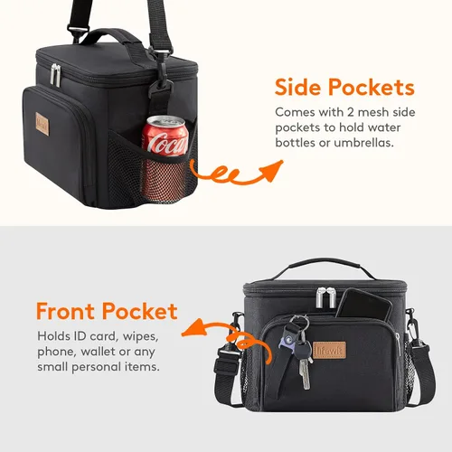 Vista 5 de Lifewit Bolsa de almuerzo reutilizable aislada, portátil, congelable, suave Negro