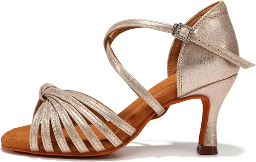 Vista 10 de Zapatos de baile latino de satén con punta abierta y tacón de 3 Beige