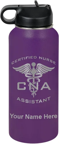 Vista 46 de LaserGram Botella de agua personalizada, asistente de enfermería certificada por la CNA, acero inoxidable de doble pared aislada al vacío con popote