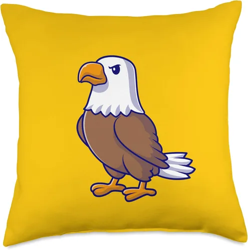 Vista 4 de Cute American Bald Eagle Funny Hawk Bird Cartoon Yellow Throw Pillow