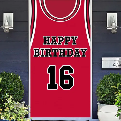 Vista 13 de Cartel de feliz cumpleaños 10 pancarta de fondo rojo de baloncesto estrella jugador de deportes decoración para hombre niño 10 cumpleaños