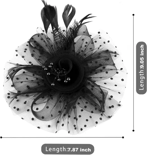 Vista 4 de SHUERIET Women's Fascinator Hat with Feathers Flowers,Headband Hair Clip for Weddings,Mesh Church Derby Tea Party