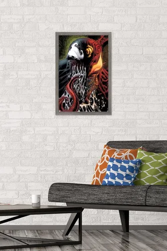 Vista 2 de Trends International Marvel Comics - Carnage - Póster de pared con veneno dividido en la cara, 14.725 x 22.375 pulgadas, versión enmarcada de madera